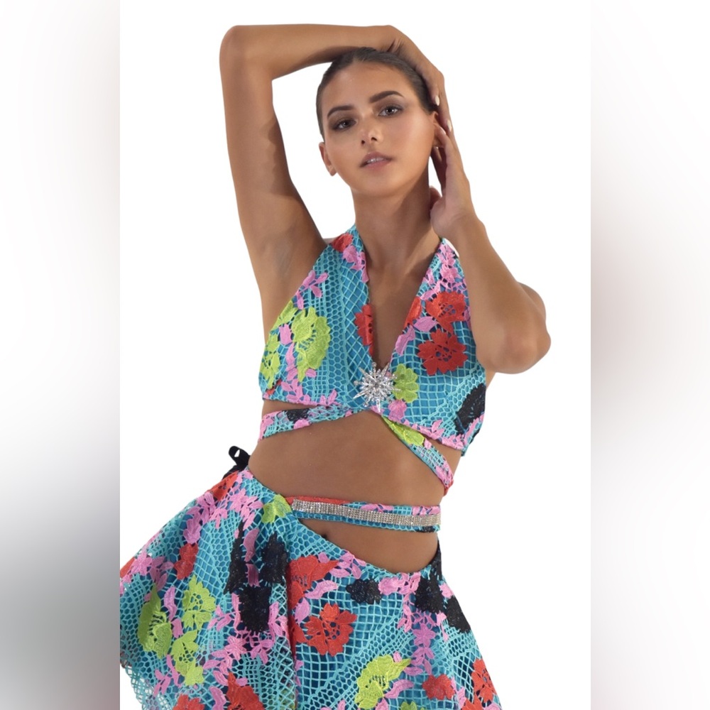 Floral dress handmade 2 piece designer skirt and top small fancy by francesca